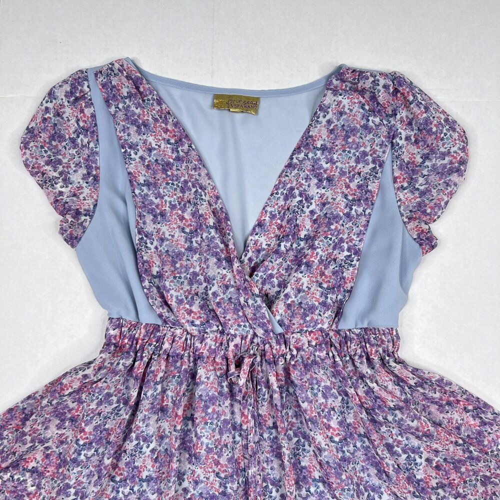 Princess Vera‎ Wang Floral Chiffon Pleated Surplice Shift Midi Size S - NWOT - Picture 2 of 8